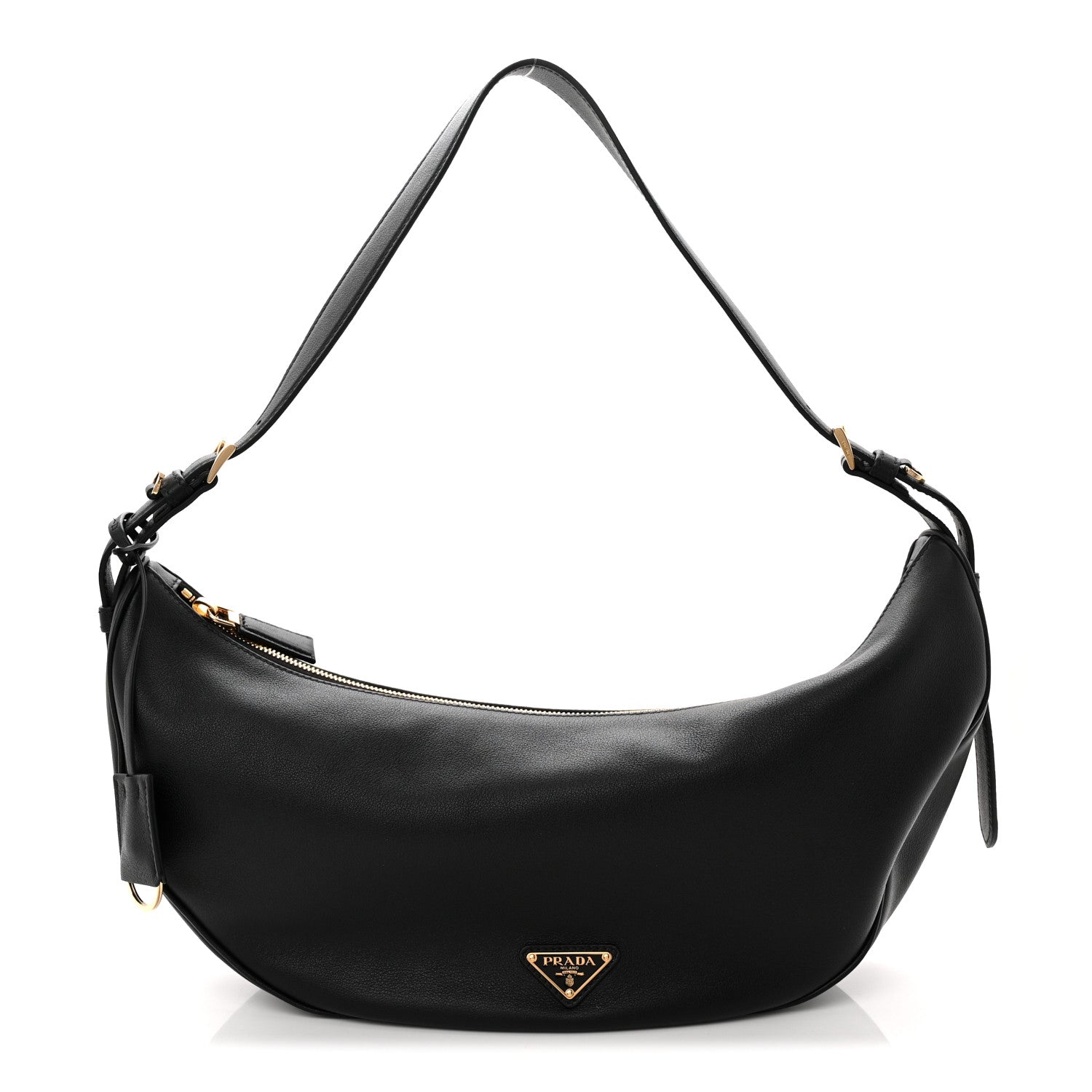 Prada Soft Grain Calfskin Large Demi-Lune Shoulder Bag Black 1 of 9