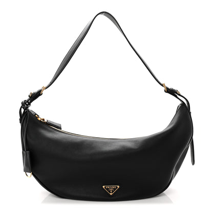 Prada Soft Grain Calfskin Large Demi-Lune Shoulder Bag Black 1 of 9