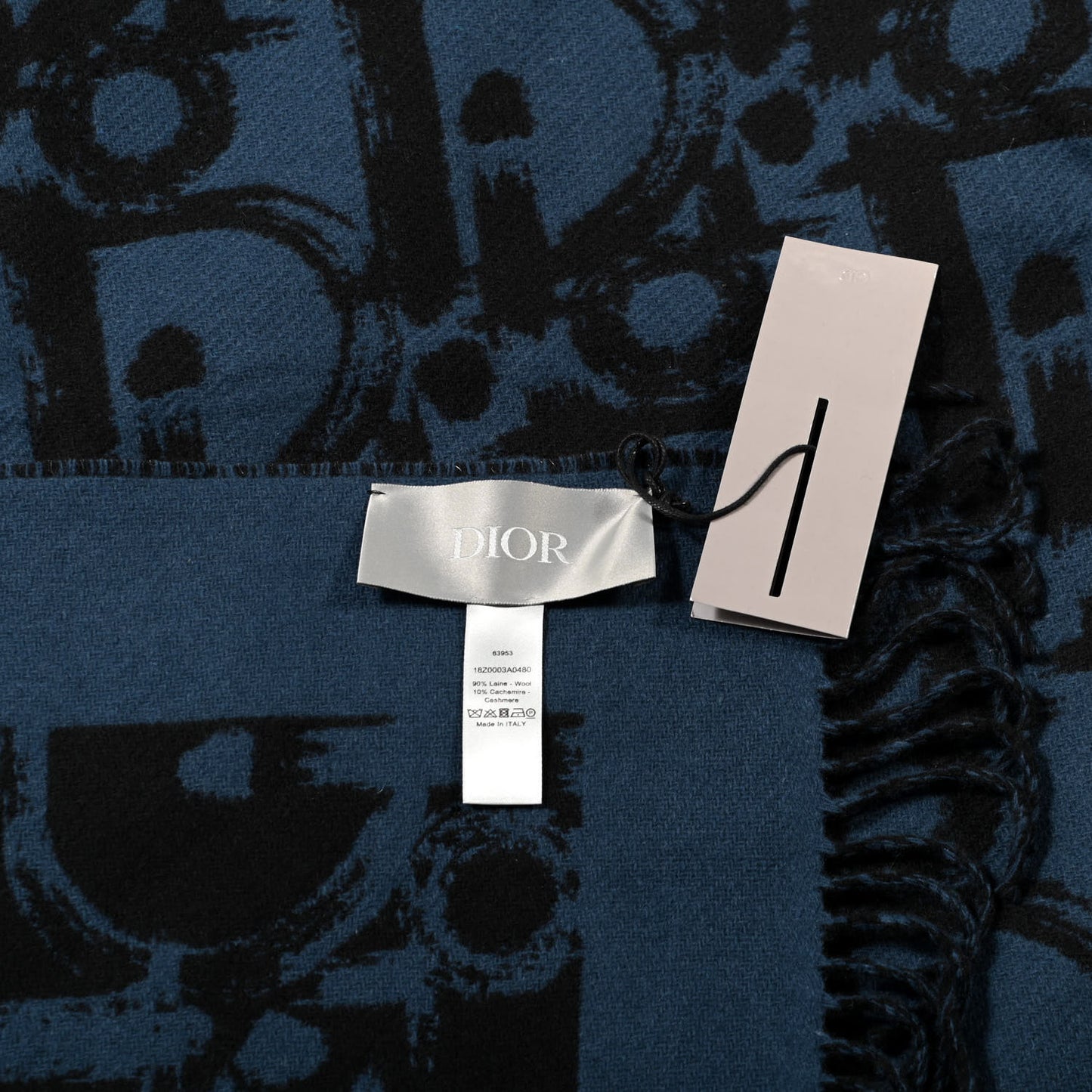 Cashmere Wool CD Logo Throw Blanket in Plaid Blue