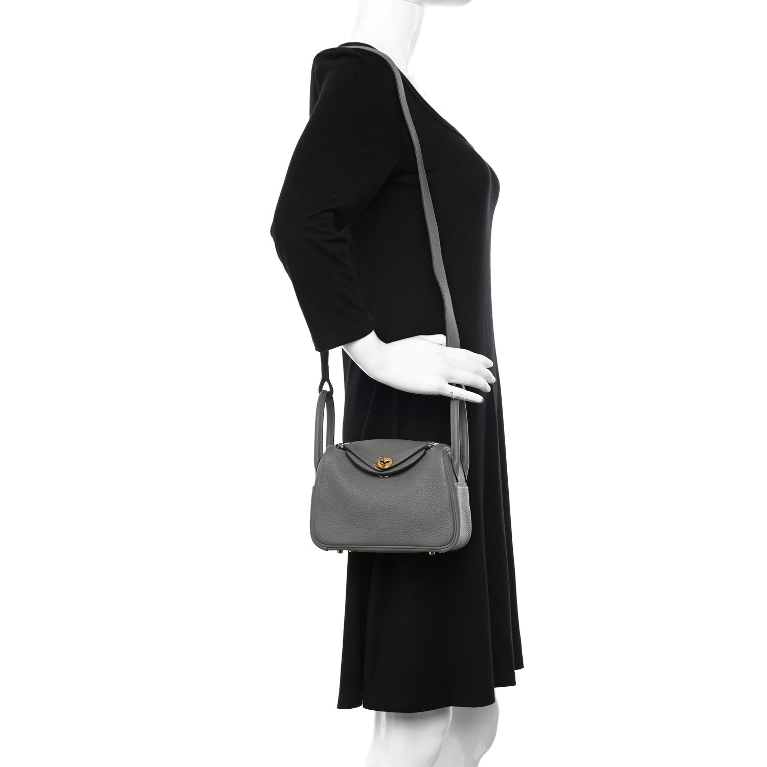 Hermes Taurillon Clemence Mini Lindy 20 Gris Meyer 2 of 11