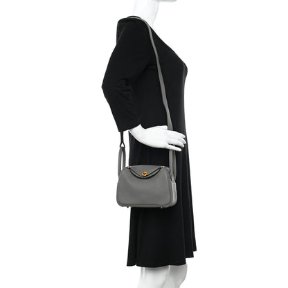 Hermes Taurillon Clemence Mini Lindy 20 Gris Meyer 2 of 11