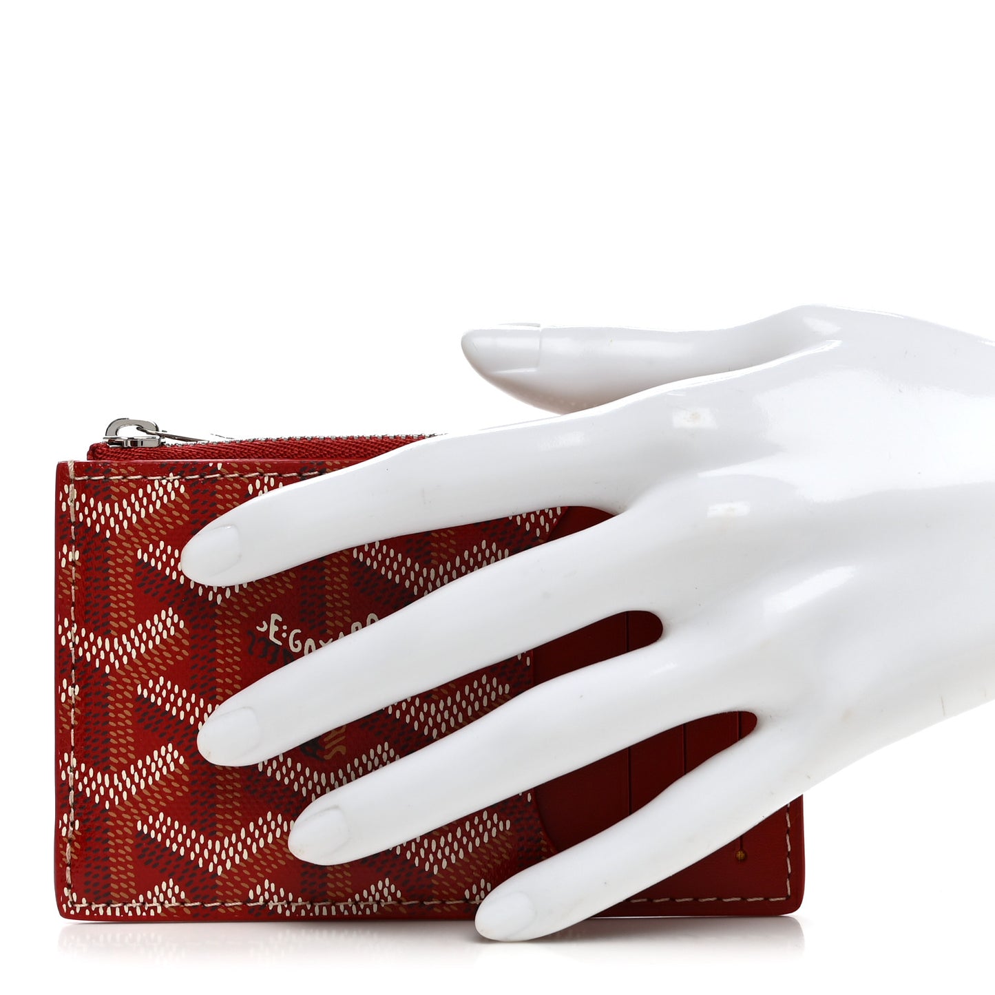 Goyardine Bourbon Zipped Card Holder Red