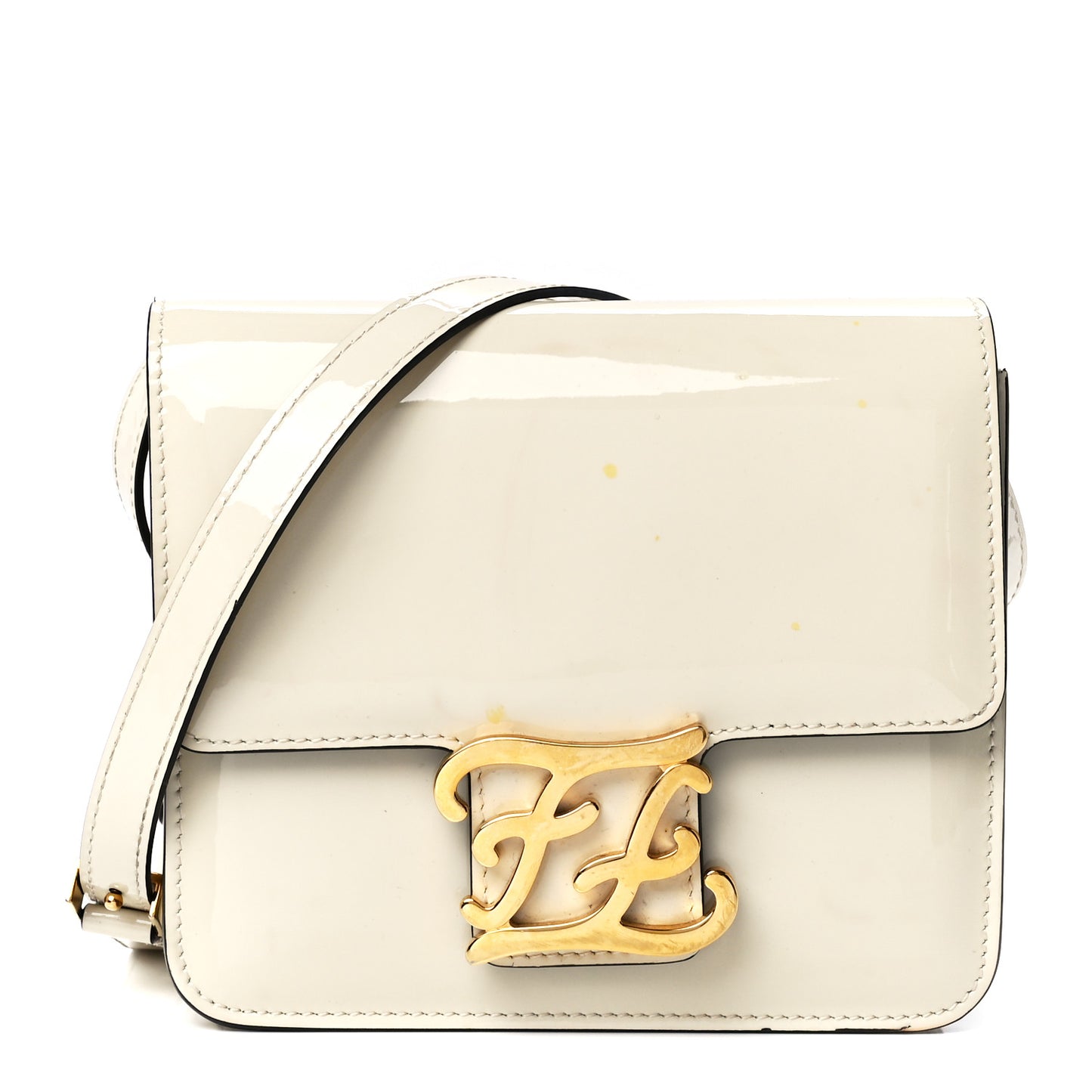 Vitello Vernice Mou Karligraphy Crossbody Bag Latte