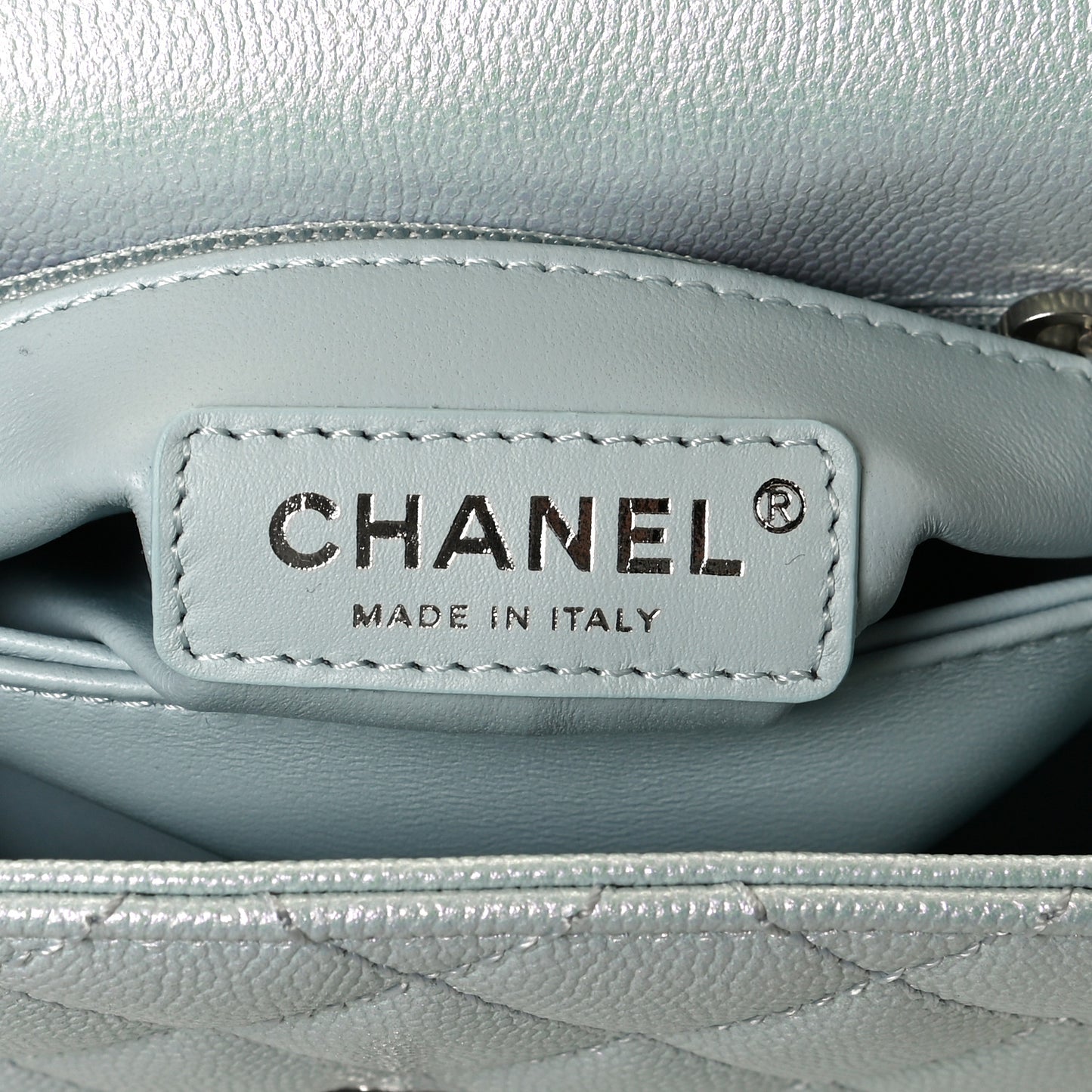 Iridescent Caviar Quilted Extra Mini Coco Handle Flap Light Blue