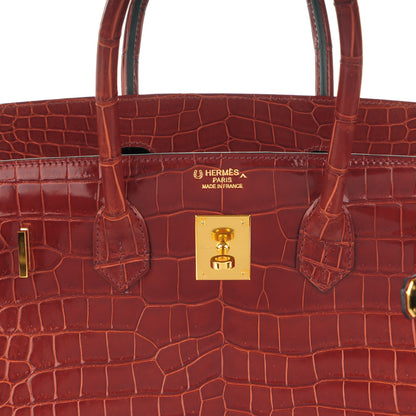 Hermes Shiny Porosus Crocodile Horseshoe Birkin 35 Rouge H Graphite 9 of 24