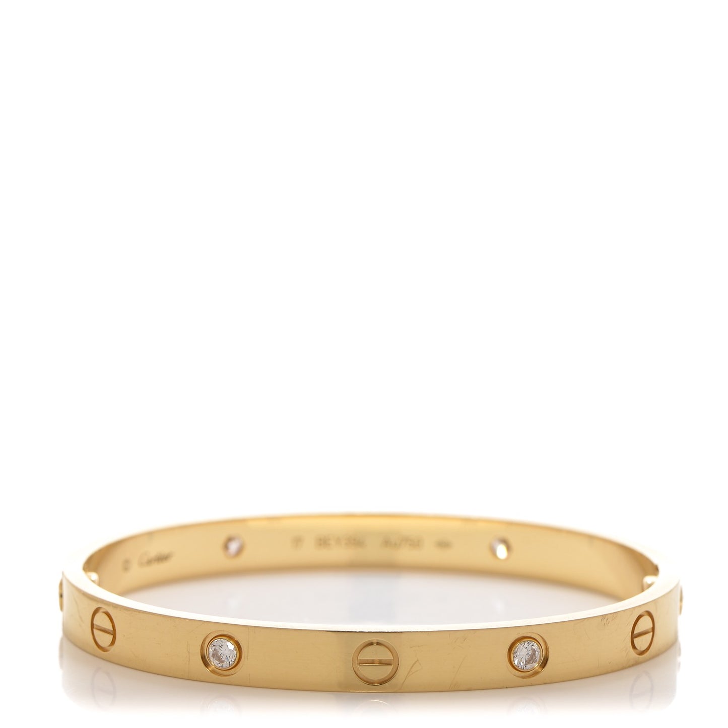 18K Yellow Gold 4 Diamond LOVE Bracelet 17