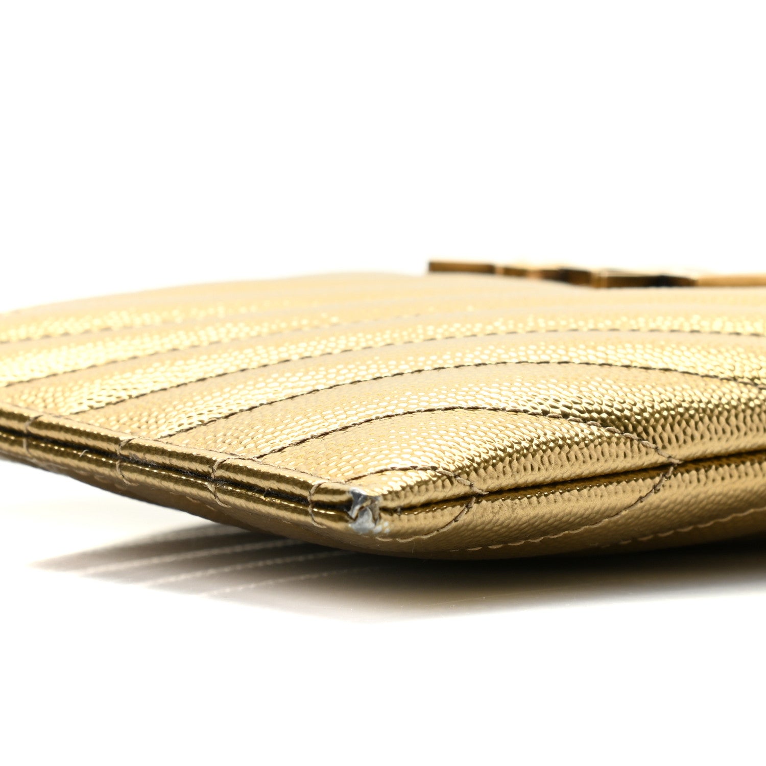 Saint Laurent Iridescent Grain De Poudre Matelasse Chevron Monogram Bill Pouch Gold 6 of 9