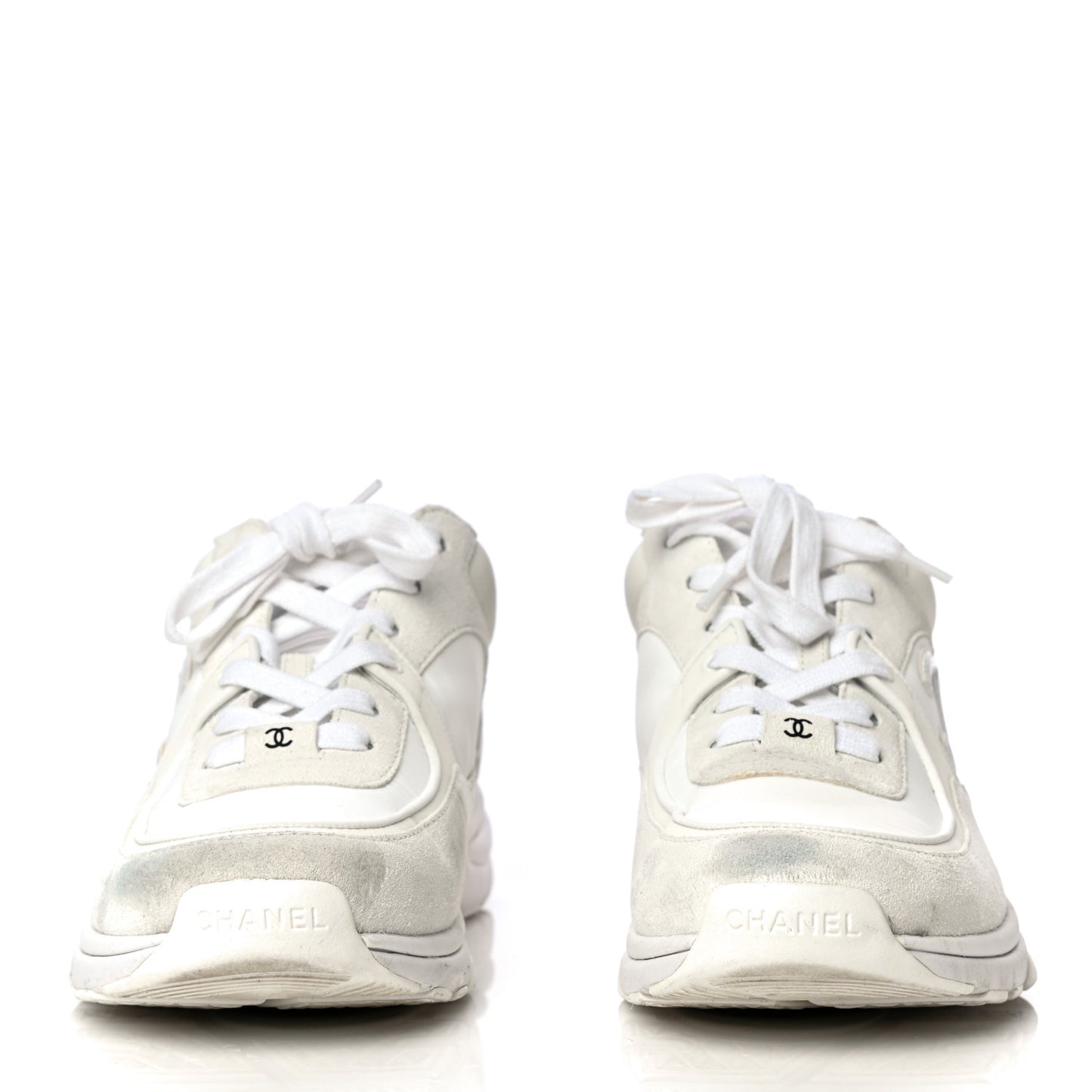 Suede Calfskin Fabric CC Sneakers 39.5 White