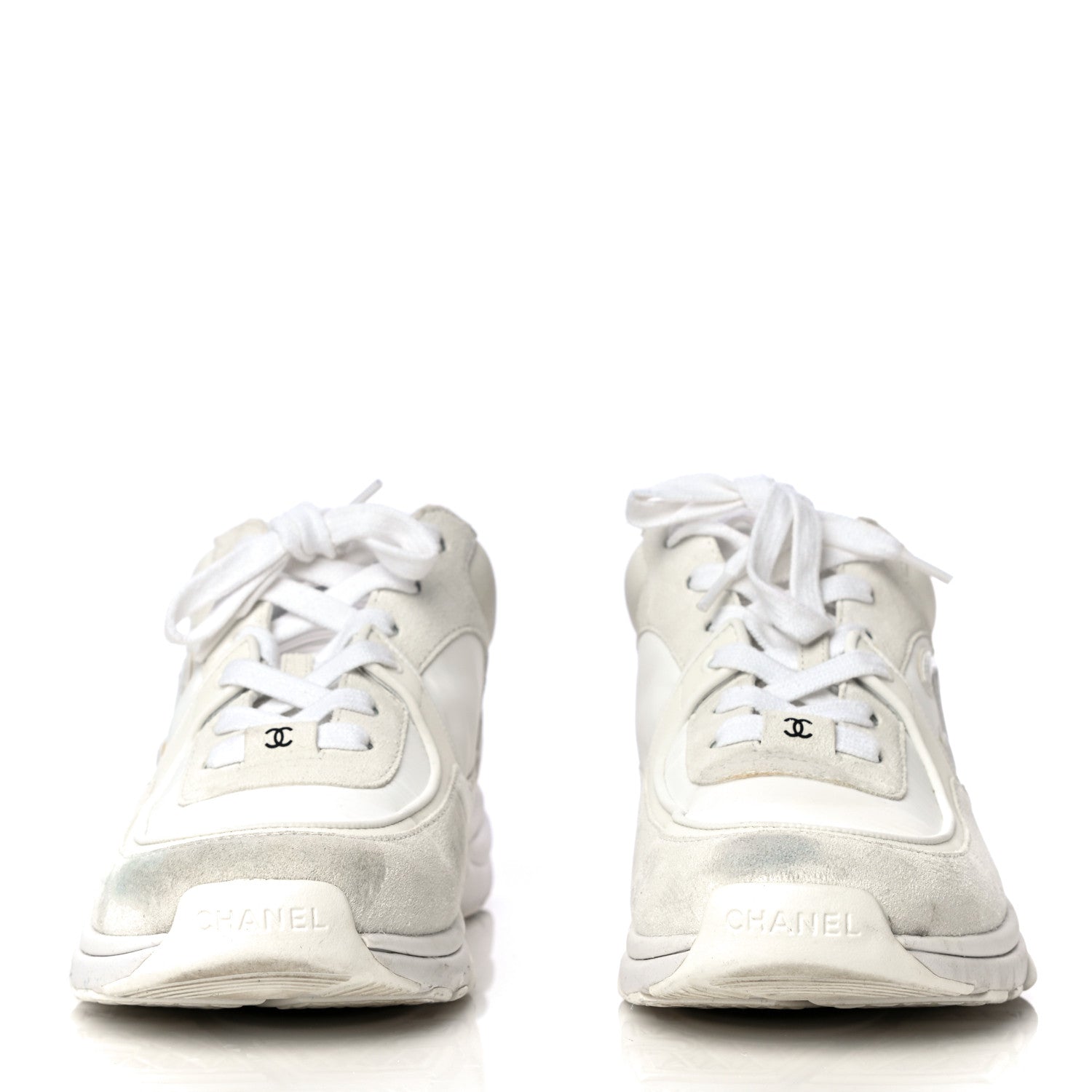 Chanel Suede Calfskin Fabric CC Sneakers 39.5 White 2 of 32