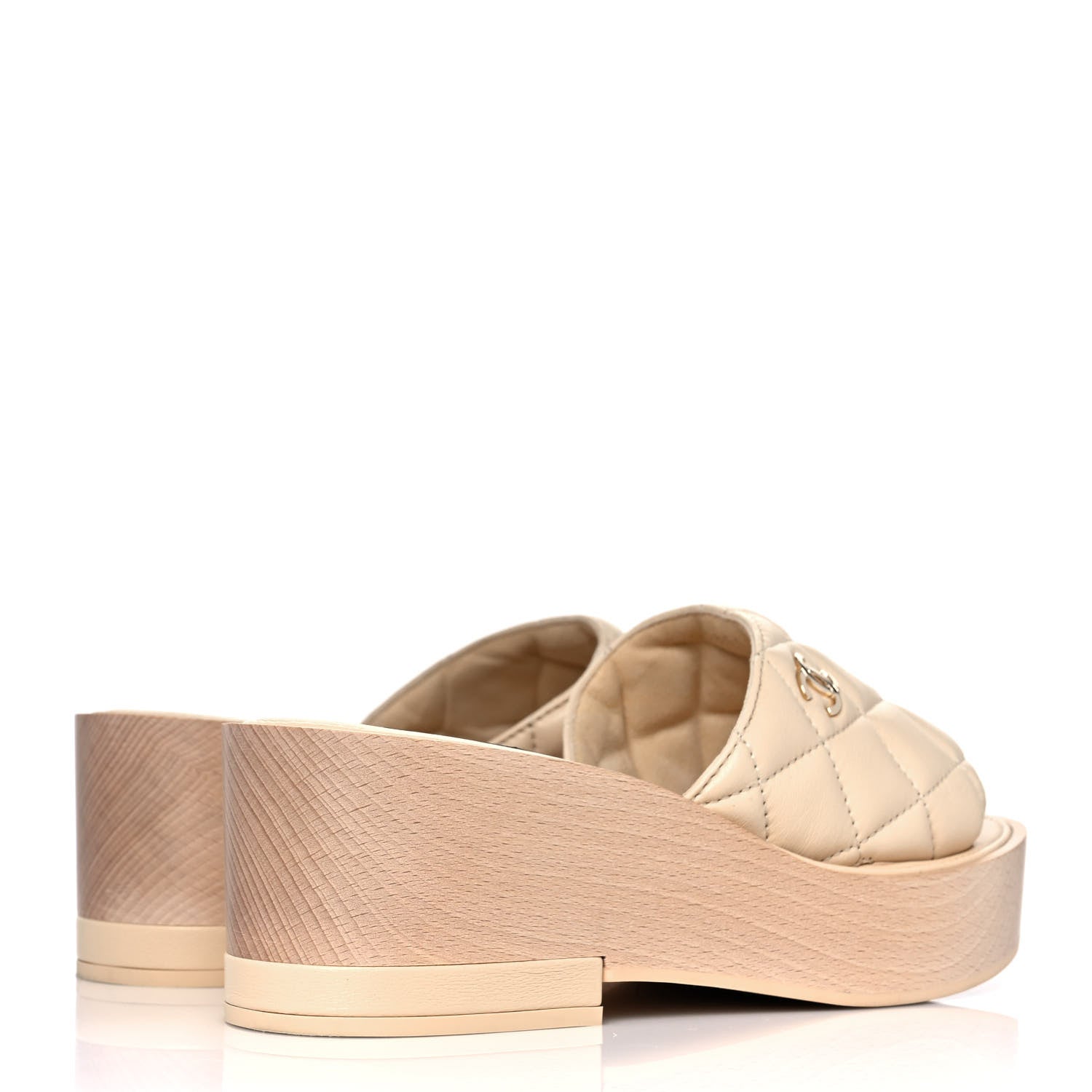 Chanel Lambskin Quilted CC Slip On Platform Sandals 36 Beige 4 of 9