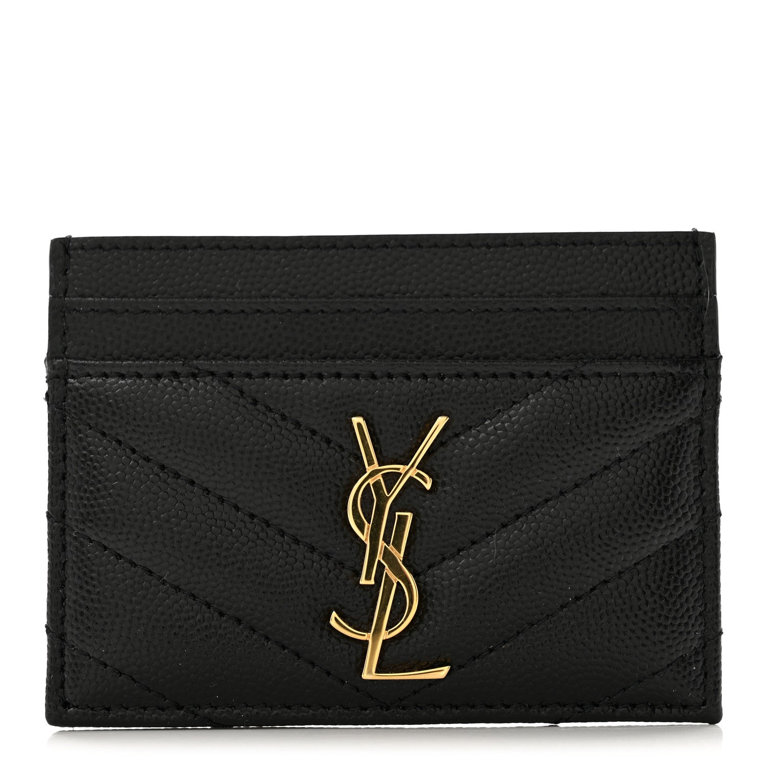 Saint Laurent Grain De Poudre Matelasse Chevron Cassandre Credit Card Case Black 5 of 9