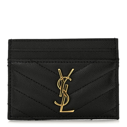 Saint Laurent Grain De Poudre Matelasse Chevron Cassandre Credit Card Case Black 5 of 9
