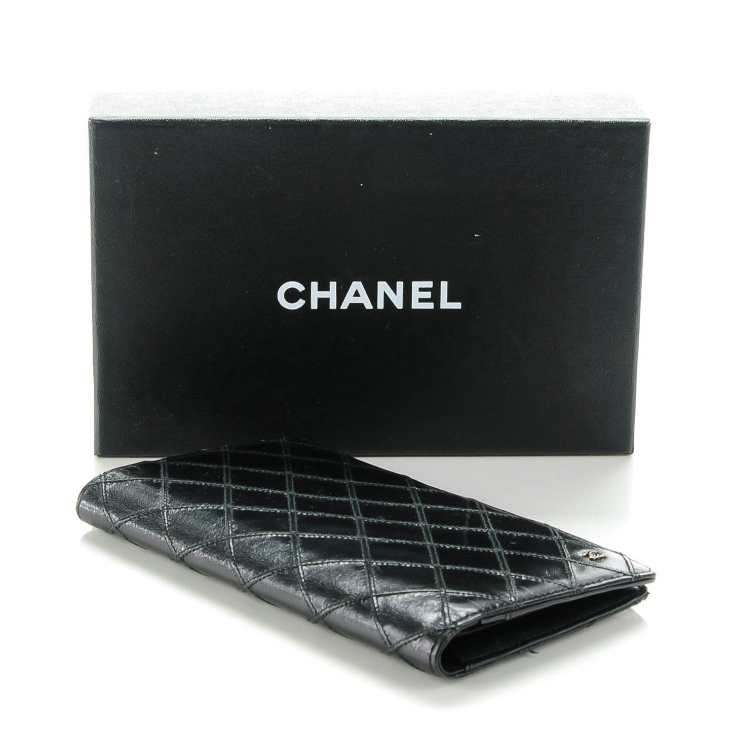 Diamond Stitched Yen Wallet Black