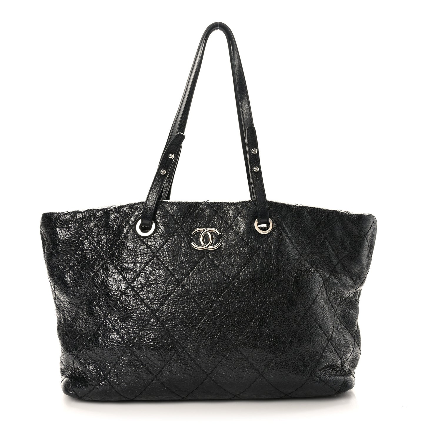 Glazed Calfskin Large On The Road Tote Black