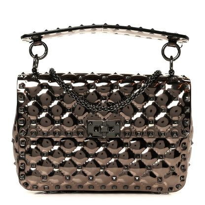 Valentino Garavani Metallic Patent Medium Rockstud Spike Shoulder Bag Rutenio 1 of 10