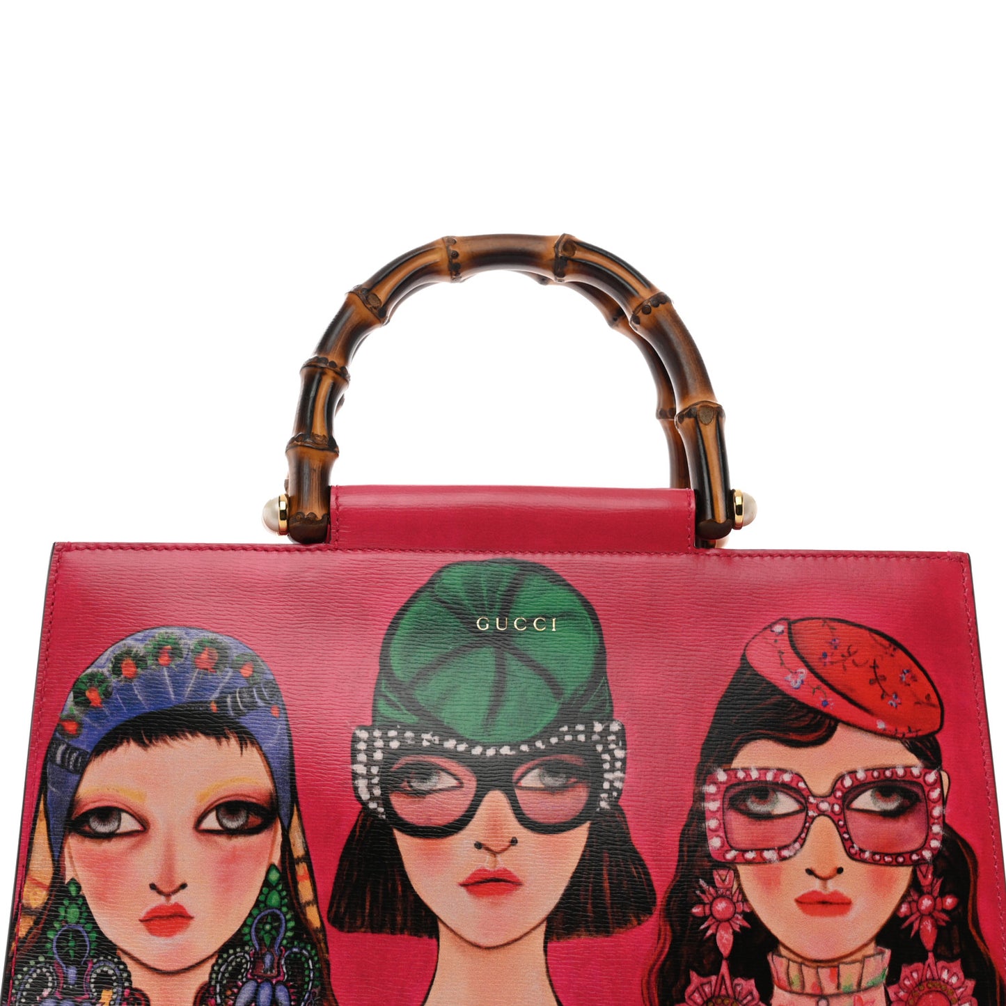 Nappa Bamboo Printed Nymphaea Top Handle Bag Multicolor