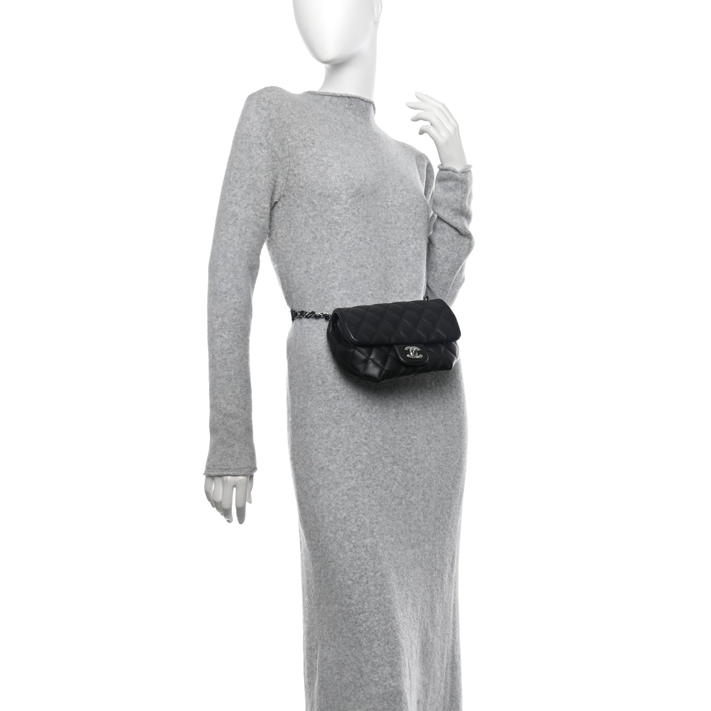 Calfskin Quilted CC Uniform Flap Belt Bag Black