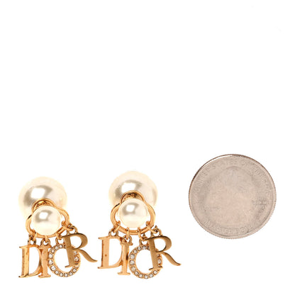 Christian Dior Pearl Crystal Tribal Logo Charms Earrings Gold 2 of 3
