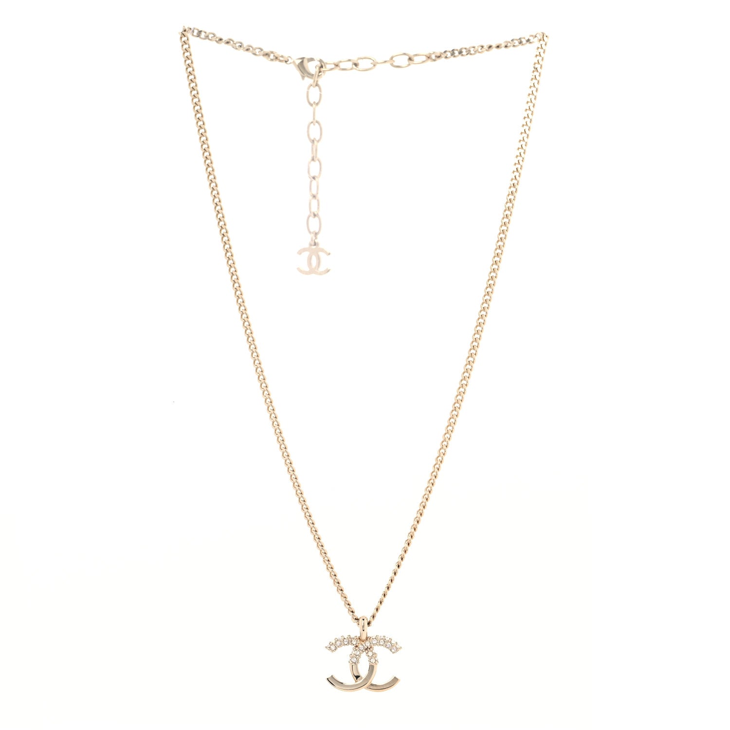 Chanel Crystal CC Pendant Necklace Gold 2 of 5