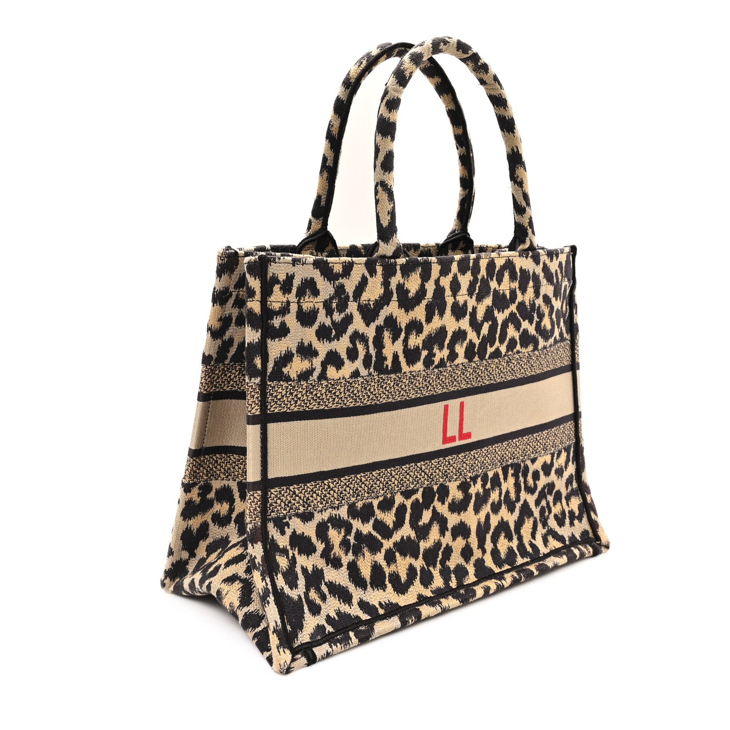 Christian Dior Canvas Mizza Embroidered Medium Leopard Book Tote Beige 3 of 14