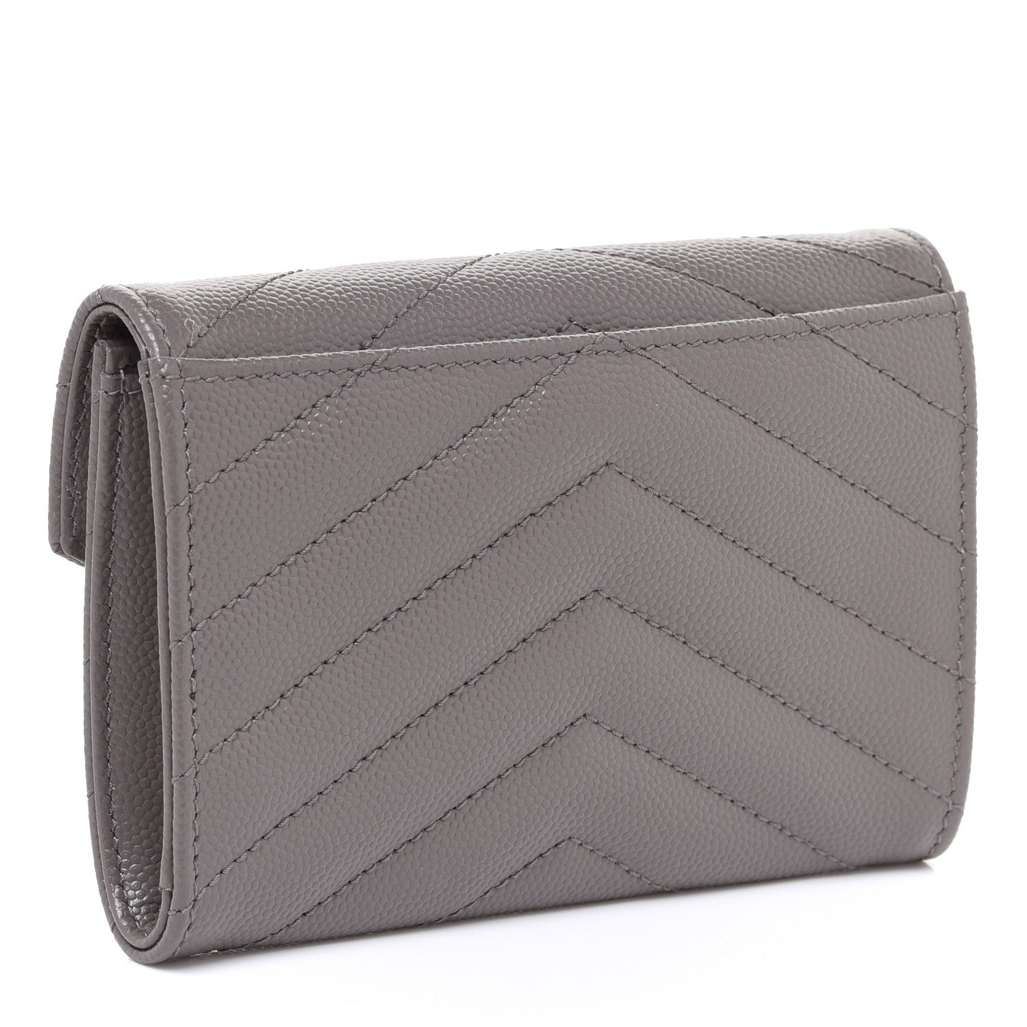 Saint Laurent Grain De Poudre Matelasse Chevron Small Monogram Envelope Wallet Pebble 3 of 8
