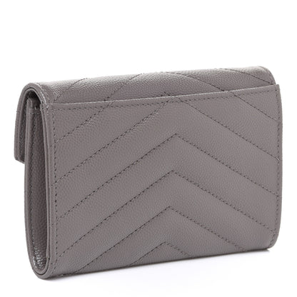 Saint Laurent Grain De Poudre Matelasse Chevron Small Monogram Envelope Wallet Pebble 3 of 8