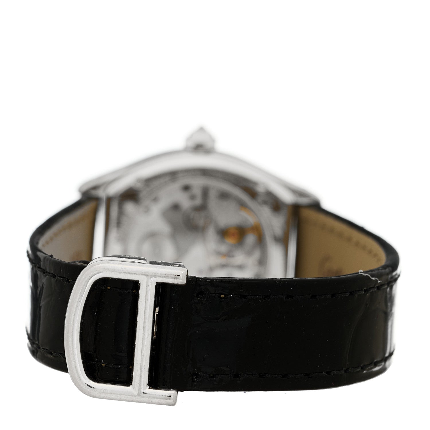 Cartier 18K White Gold Alligator Diamond Bezel 28mm Tortue Manual