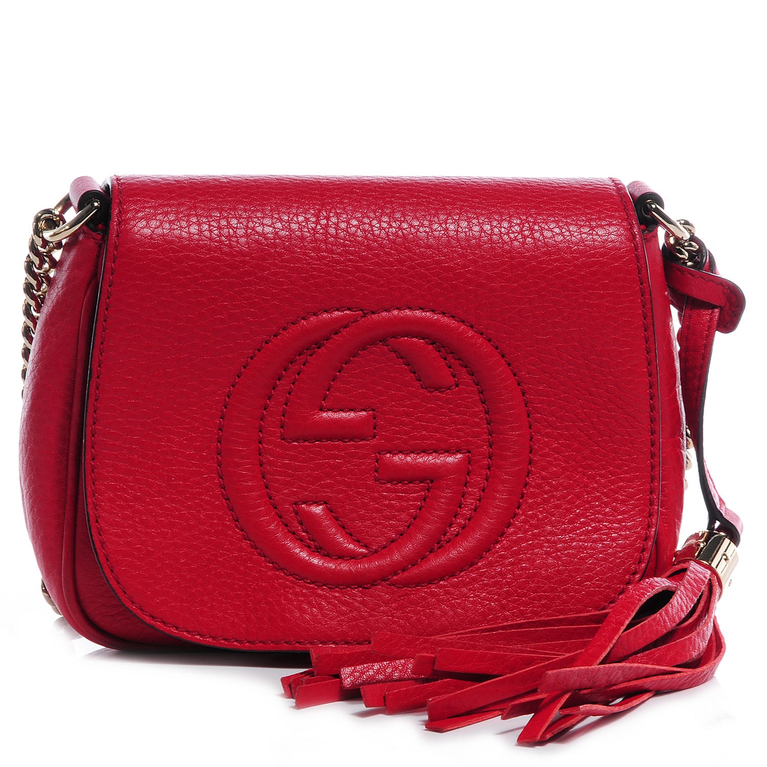 Gucci Pebbled Calfskin Small Soho Flap Crossbody Red 1 of 9