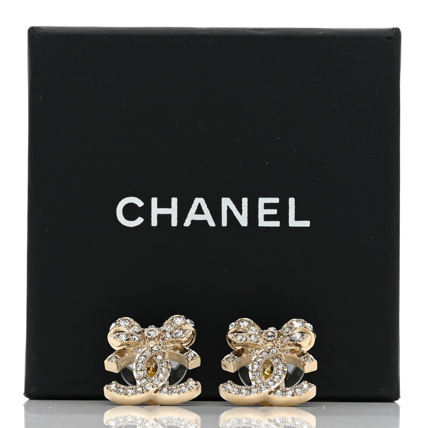 Chanel Crystal CC Bow Dangle Earrings Gold 5 of 5
