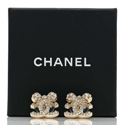 Chanel Crystal CC Bow Dangle Earrings Gold 5 of 5