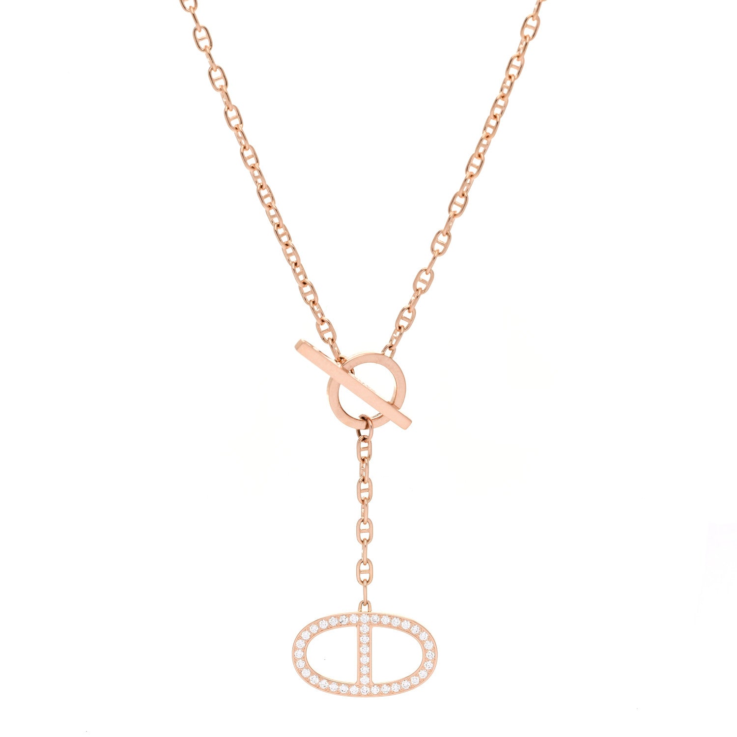 Hermes 18K Rose Gold Diamond GM Chaine D'Ancre Contour Pendant Necklace SH 1 of 5