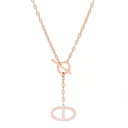 Hermes 18K Rose Gold Diamond GM Chaine D'Ancre Contour Pendant Necklace SH 1 of 5