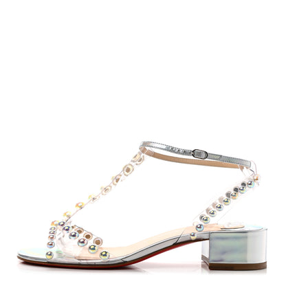 Christian Louboutin Iridescent Patent PVC Faridaravie 25 Sandals 38 Silver 1 of 9