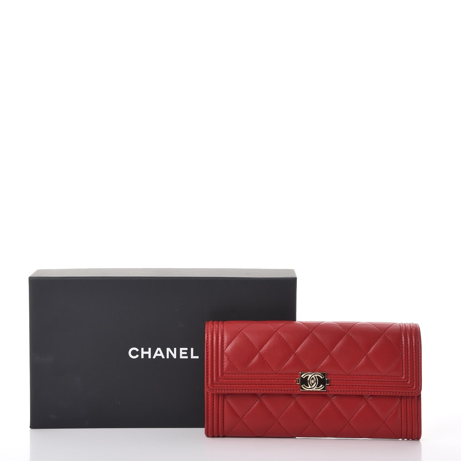 Chanel Lambskin Quilted Boy Flap Wallet Red 10 of 10
