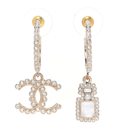 Chanel Crystal Pearl CC Perfume Bottle Drop Hoop Earrings Gold 1 of 6