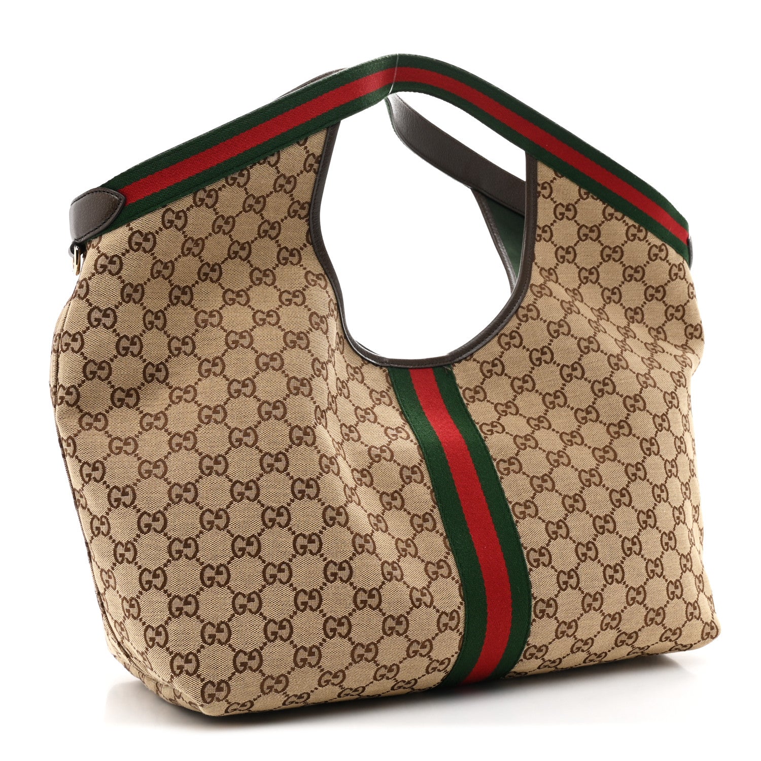 Gucci GG Monogram Web Large Giglio Tote Beige Brown 4 of 11
