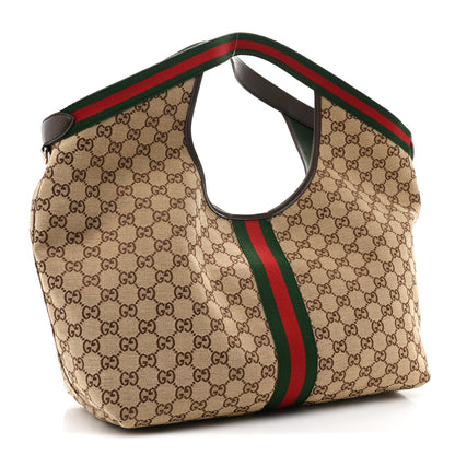 Gucci GG Monogram Web Large Giglio Tote Beige Brown 4 of 11