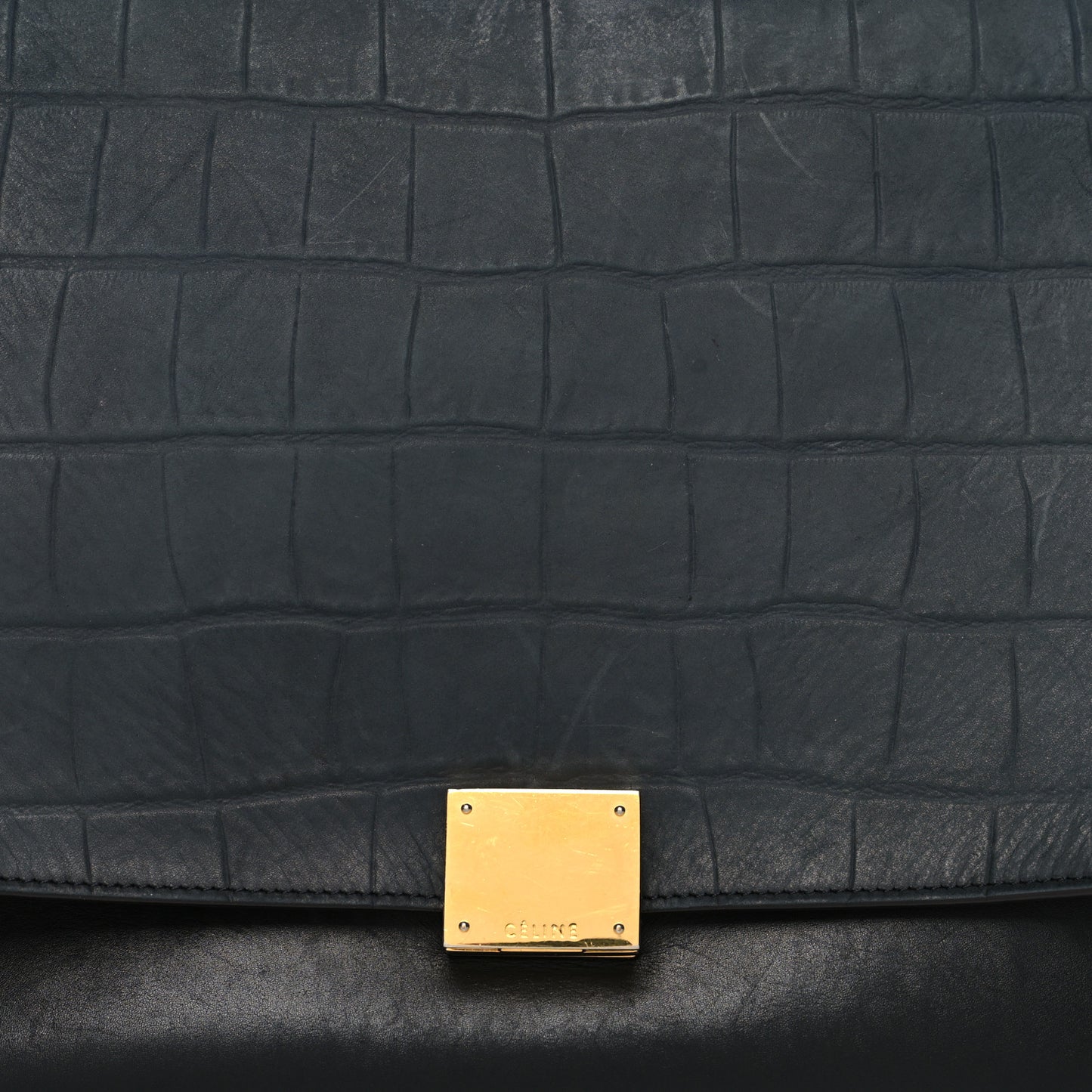 Nubuck Crocodile Embossed Medium Trapeze Navy