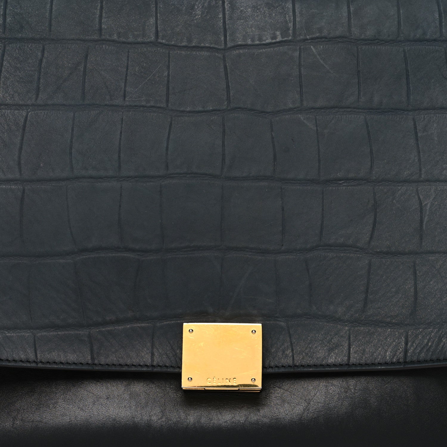 Celine Nubuck Crocodile Embossed Medium Trapeze Navy 7 of 16