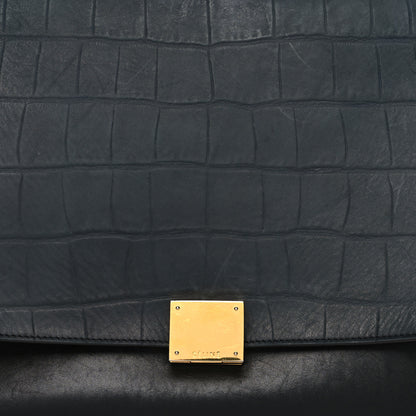 Celine Nubuck Crocodile Embossed Medium Trapeze Navy 7 of 16