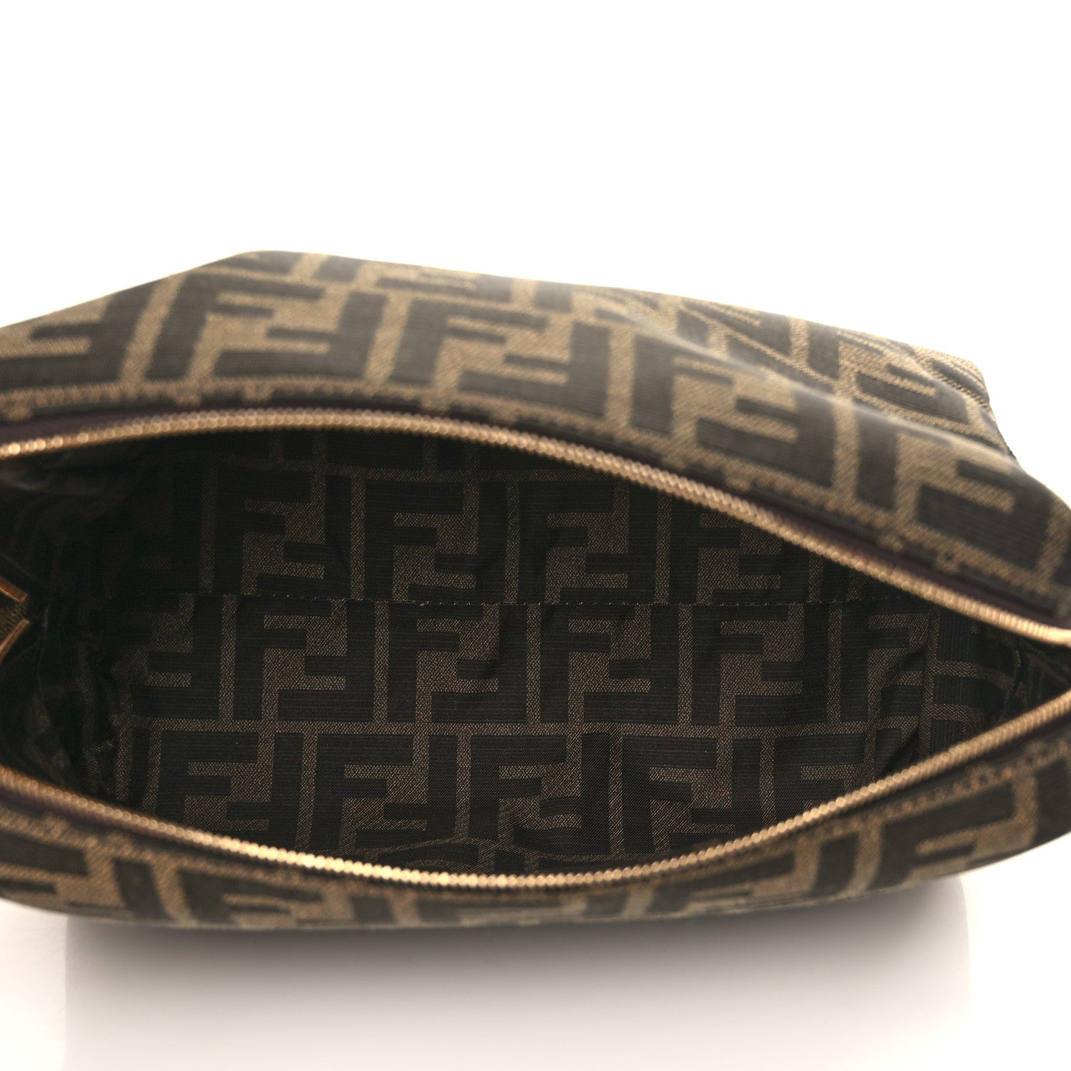 Fendi Fabric Jacquard FF 1974 Medium Trapezoid Beauty Pouch Tobacco Moro Black 5 of 9