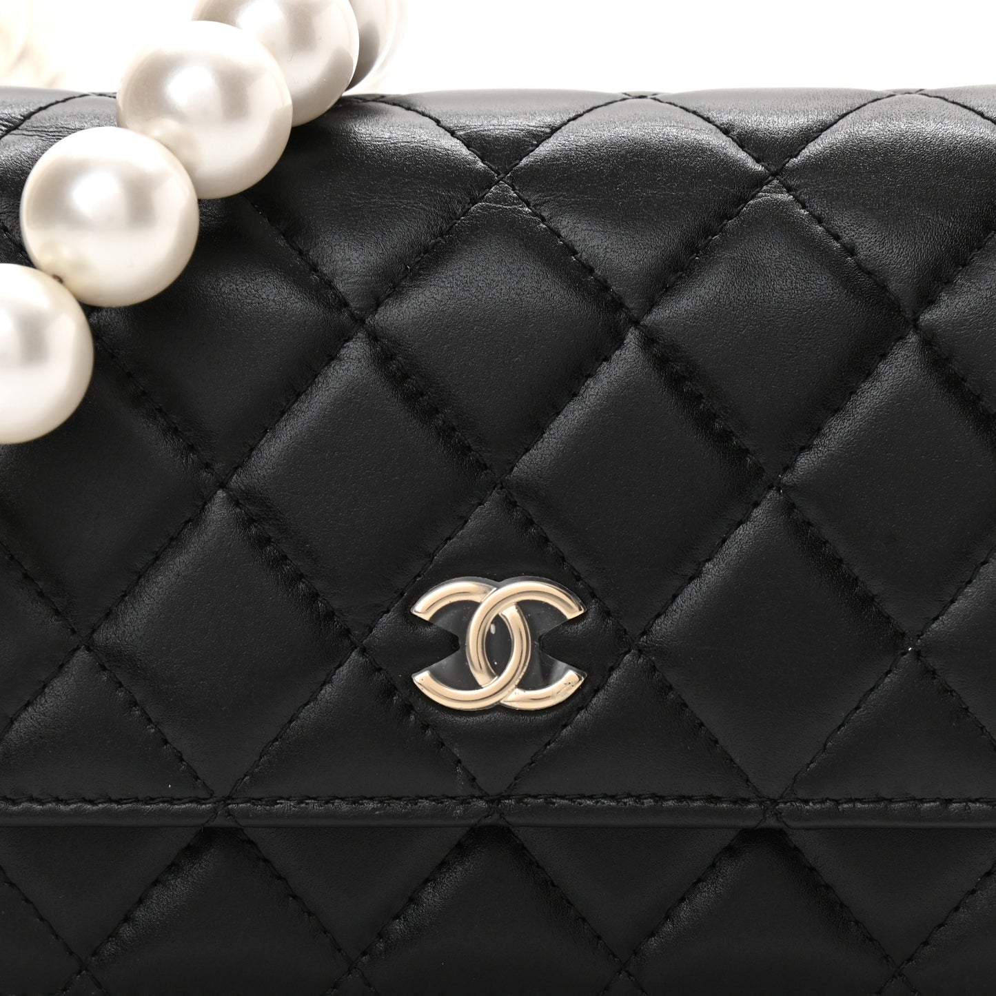 Calfskin Quilted Mini Maxi Pearls Wallet On Chain WOC Black