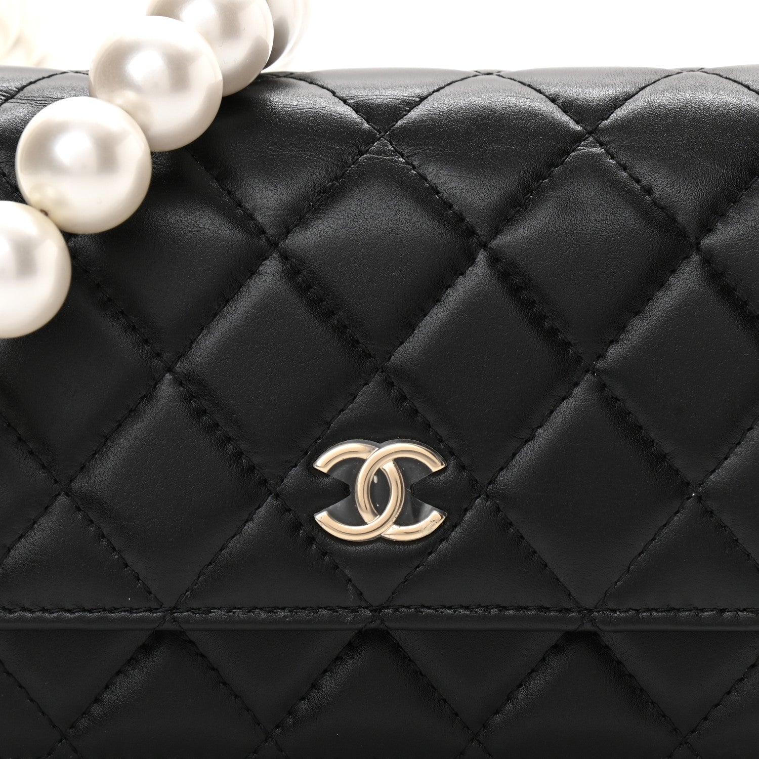 Chanel Calfskin Quilted Mini Maxi Pearls Wallet On Chain WOC Black 8 of 10