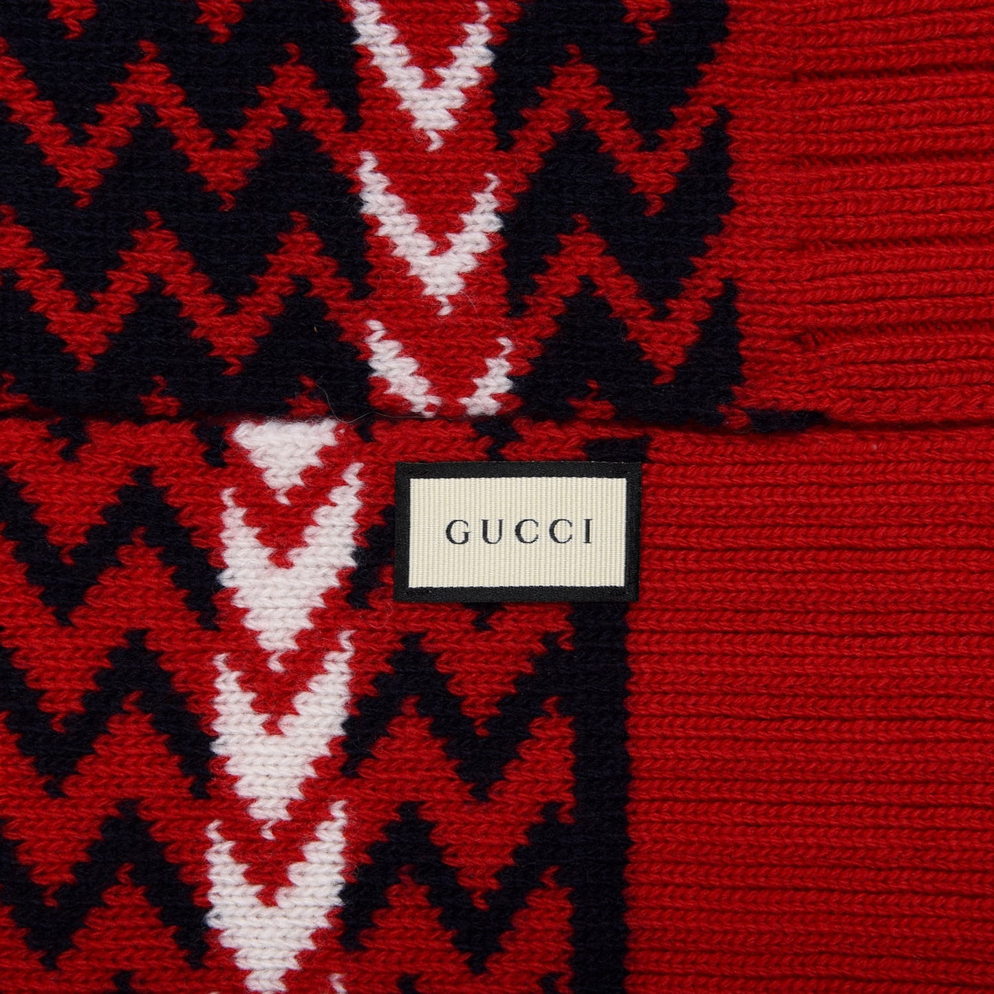 Wool Zigzag Scarf White Red Blue