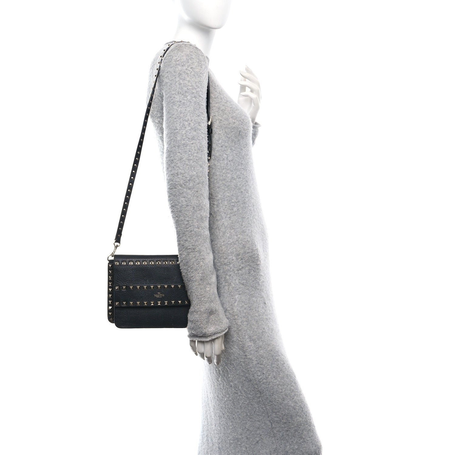 Valentino Garavani Pebbled Calfskin Rockstud Side Slip Crossbody Black 2 of 9