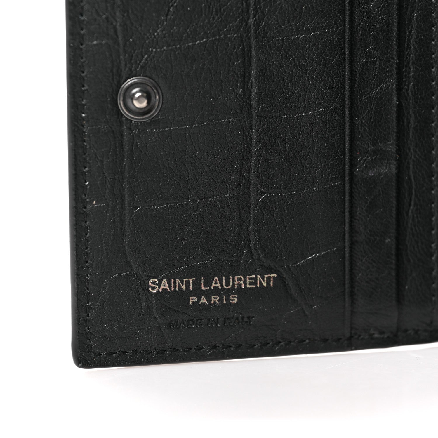 Saint Laurent Calfskin Crocodile Embossed Monogram Zipped Card Case Black 6 of 6