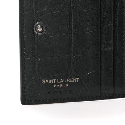 Saint Laurent Calfskin Crocodile Embossed Monogram Zipped Card Case Black 6 of 6