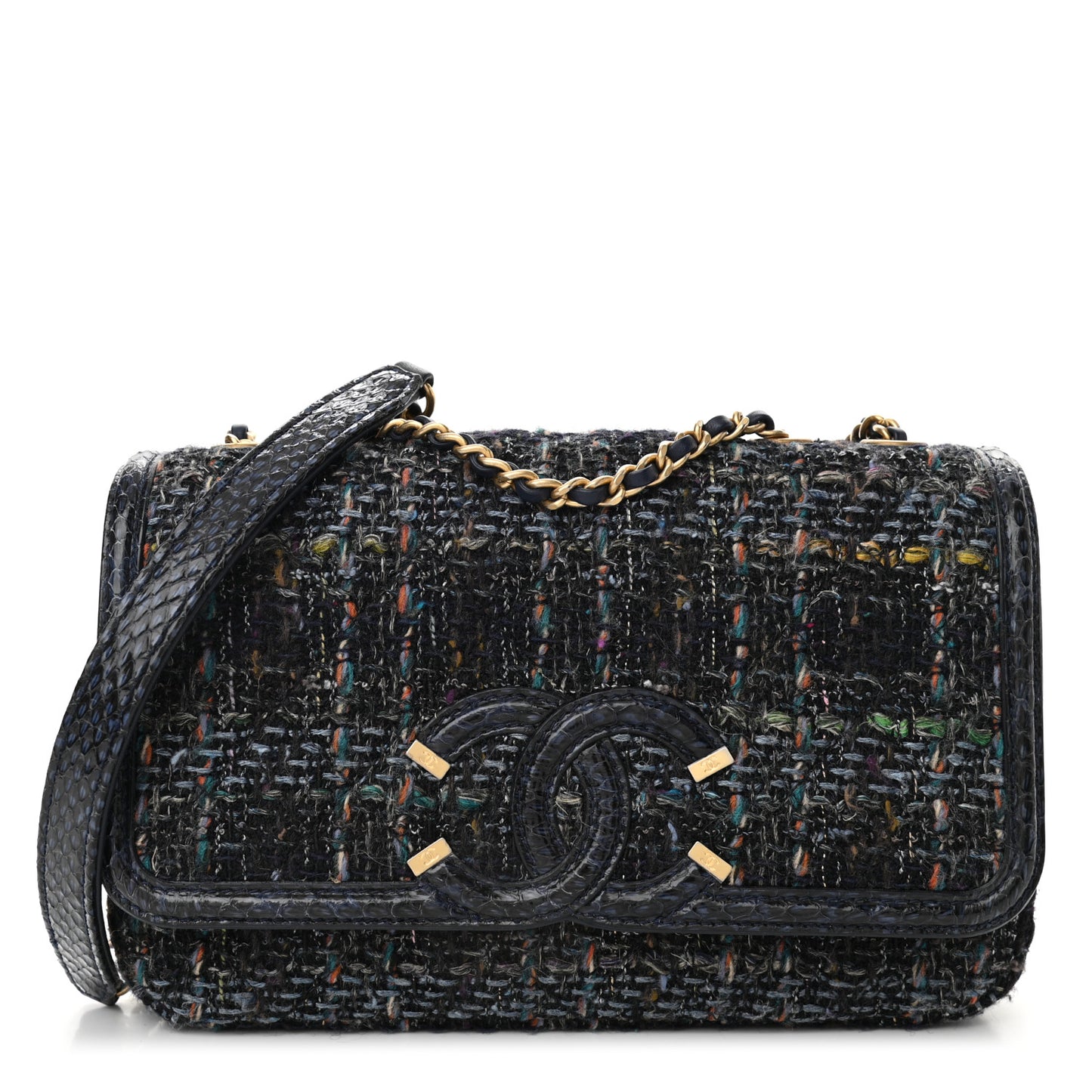 Tweed Watersnake Quilted Medium CC Filigree Flap Blue