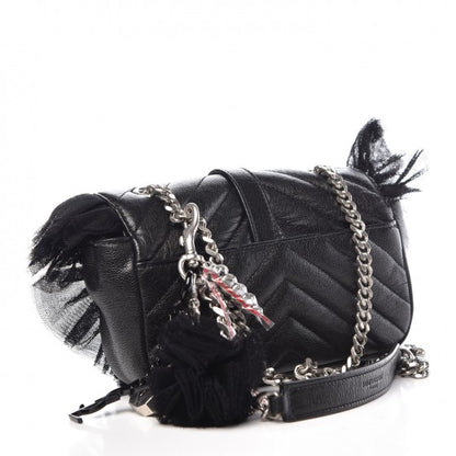 Saint Laurent Goatskin Tulle Chevron Monogram Classic Baby Punk Chain Bag Black 3 of 8