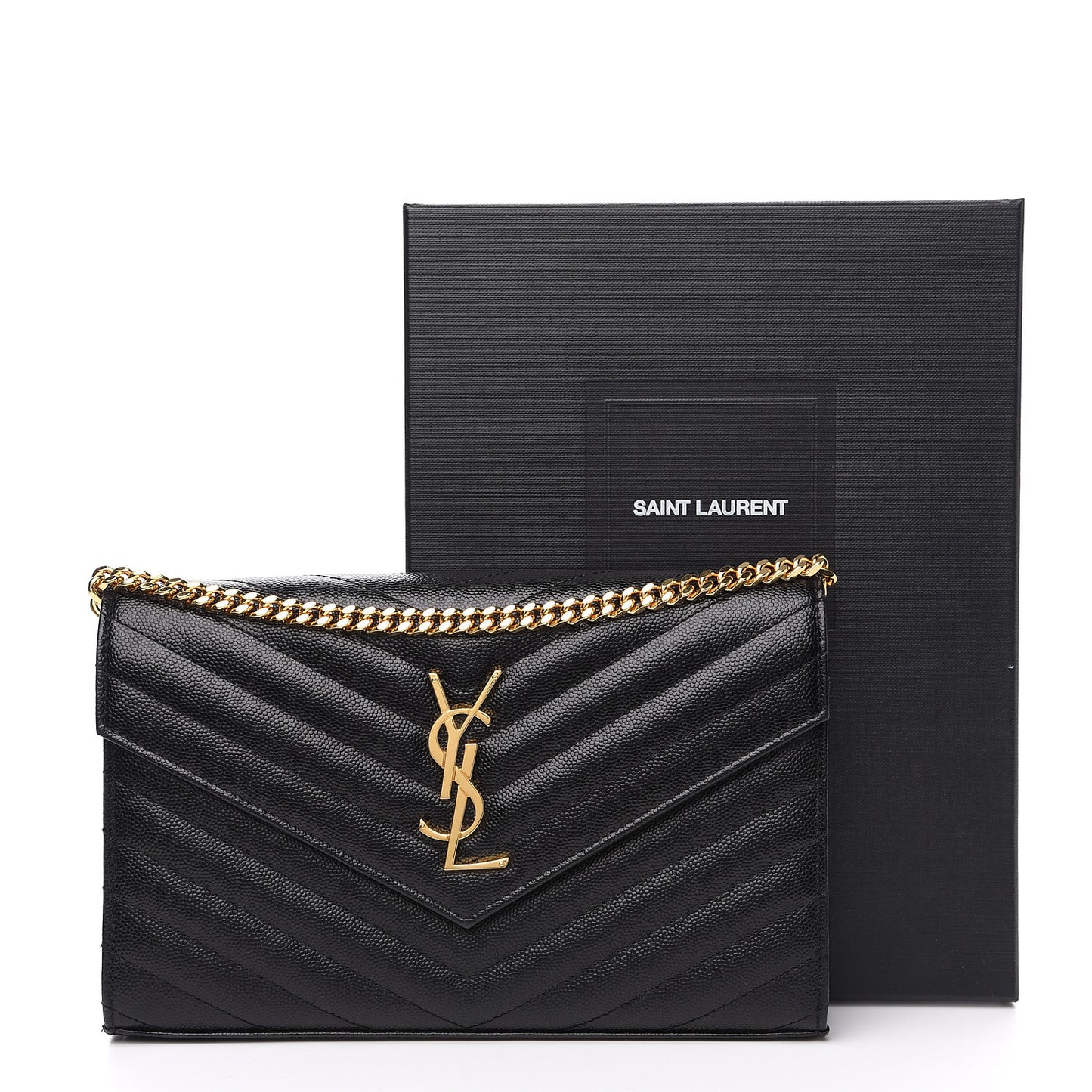 Grain De Poudre Matelasse Chevron Monogram Chain Wallet Black